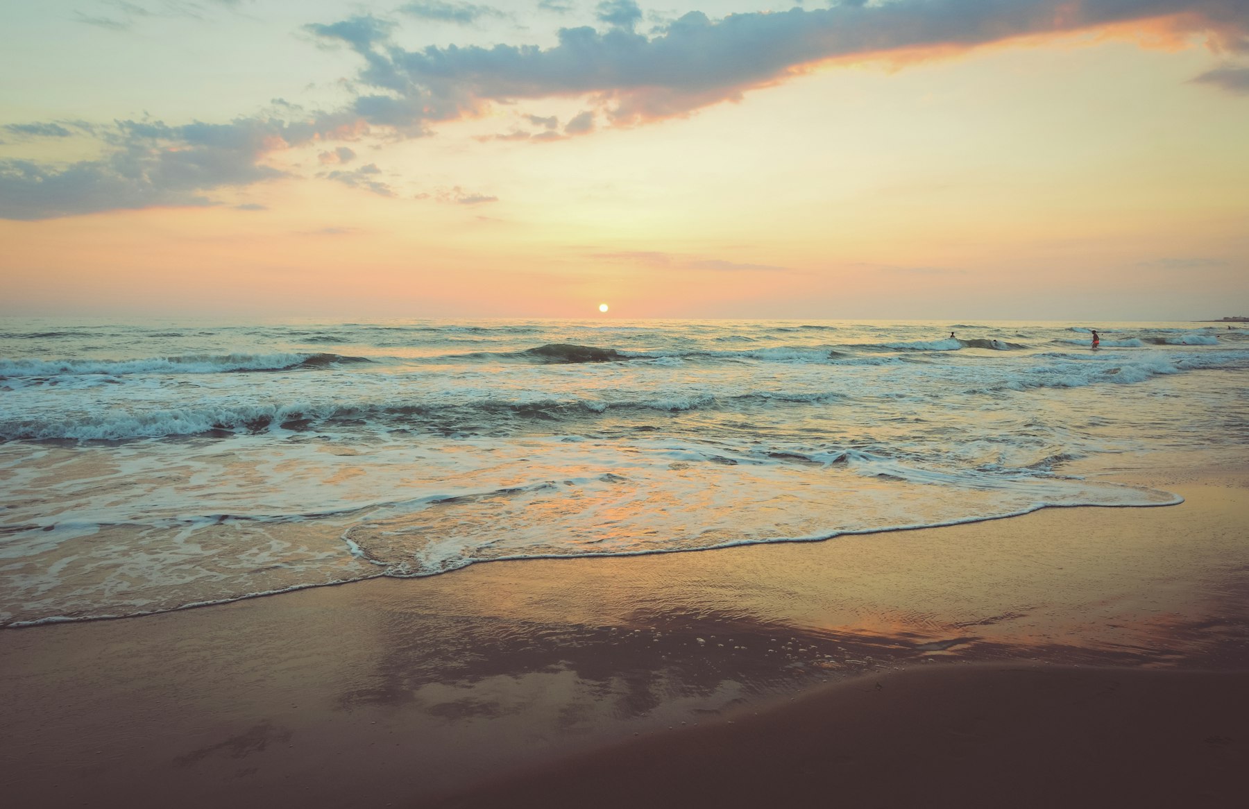 Sunset over the sea on Chennai's coastline